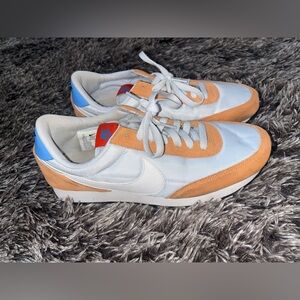 Nike Daybreak Shoes in White, Orange, and Blue